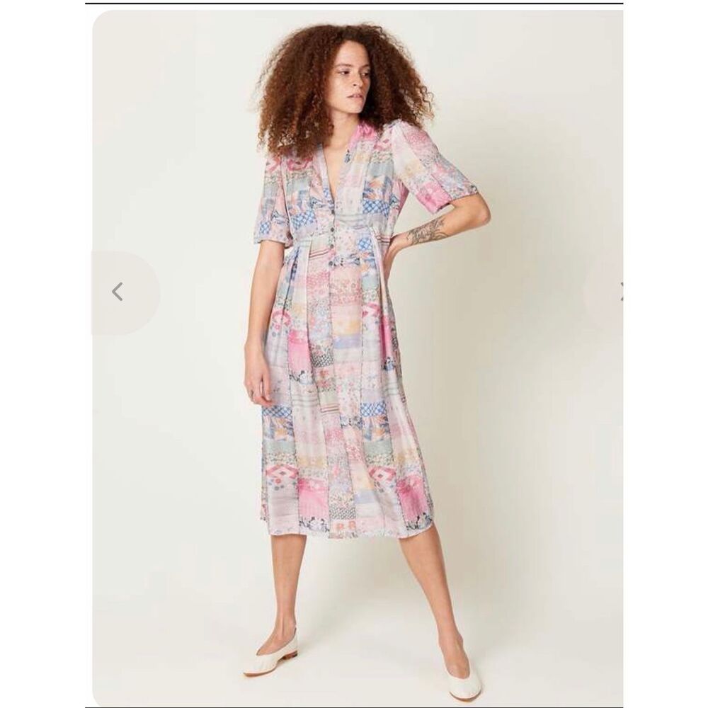 Raquel Allegra Garden Dress Dairy Patchwork Silk Sheer Women’s 1 Small